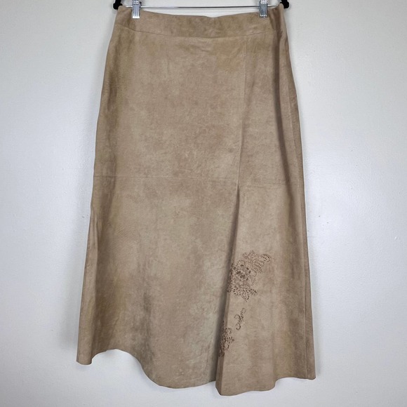 Olsen Europe Dresses & Skirts - Vintage 90s Olsen Tan A-Line Asymmetric Hem Suede Maxi Skirt Women's Size 12